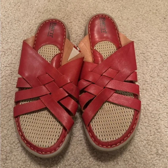 Born Red Leather Sandals SZ 11 - Picture 1 of 4